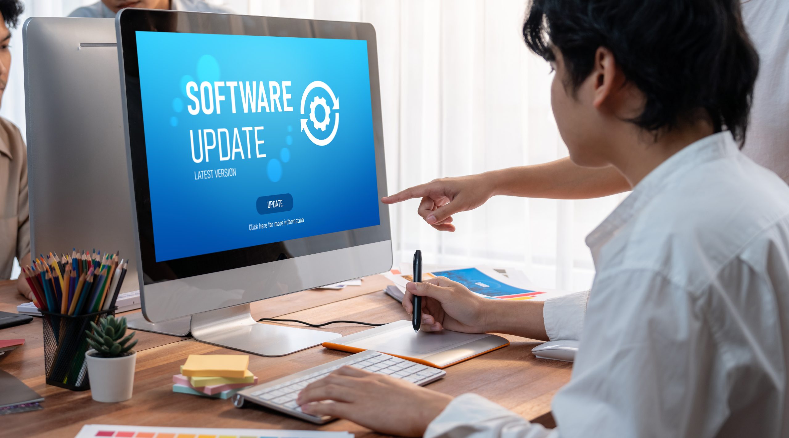 Software update on computer for brisk version of device software